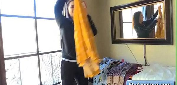  Cutie brunette petite amateur Kylie teasing while changing clothes
